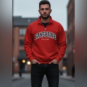 Fanshawe College Apparel Crew Neck 1/4 Zip Sweater Size Medium